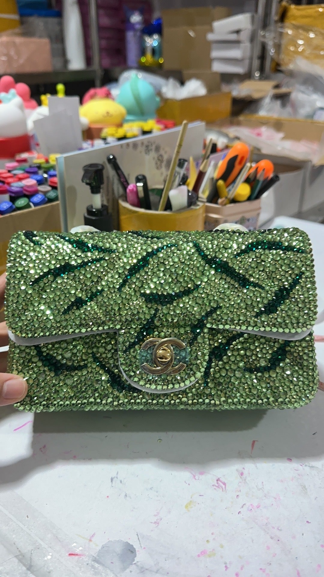 CC PURSE GREEN  BEDAZZLED