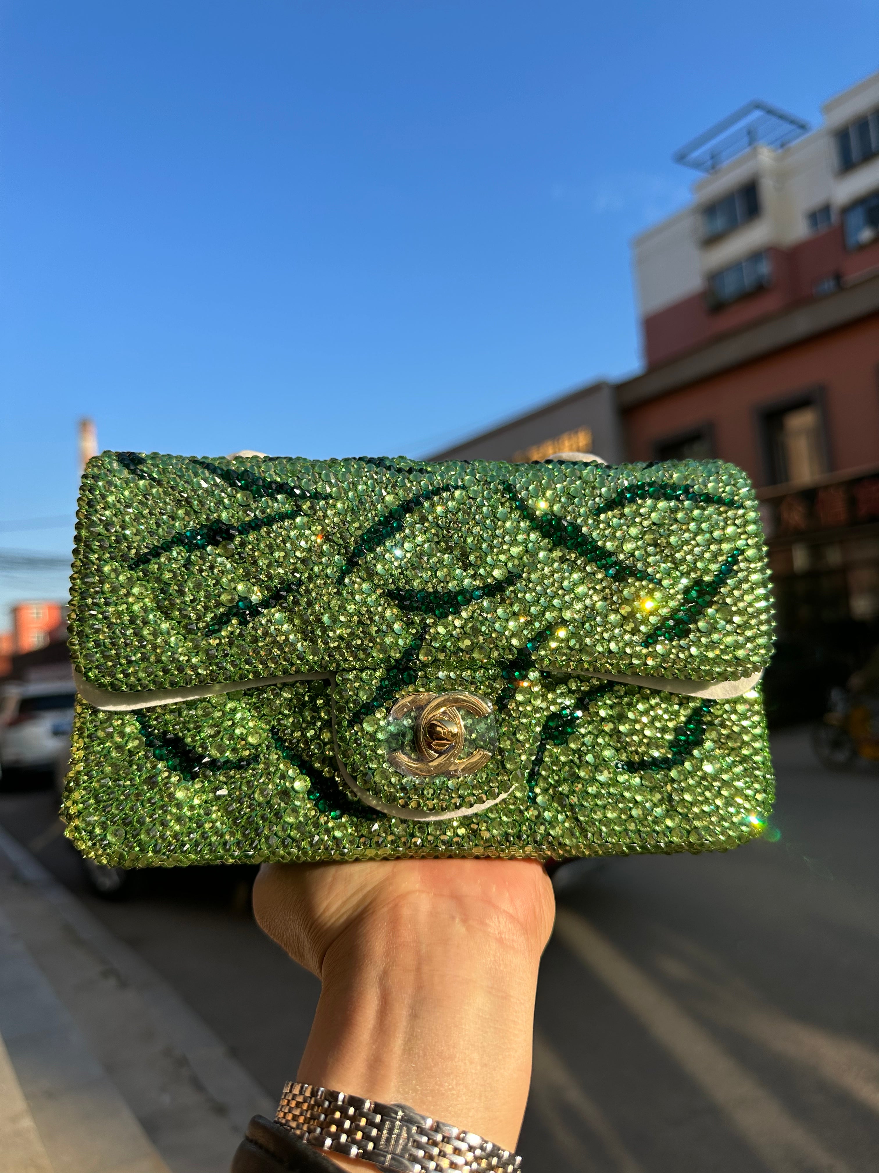 CC PURSE GREEN  BEDAZZLED