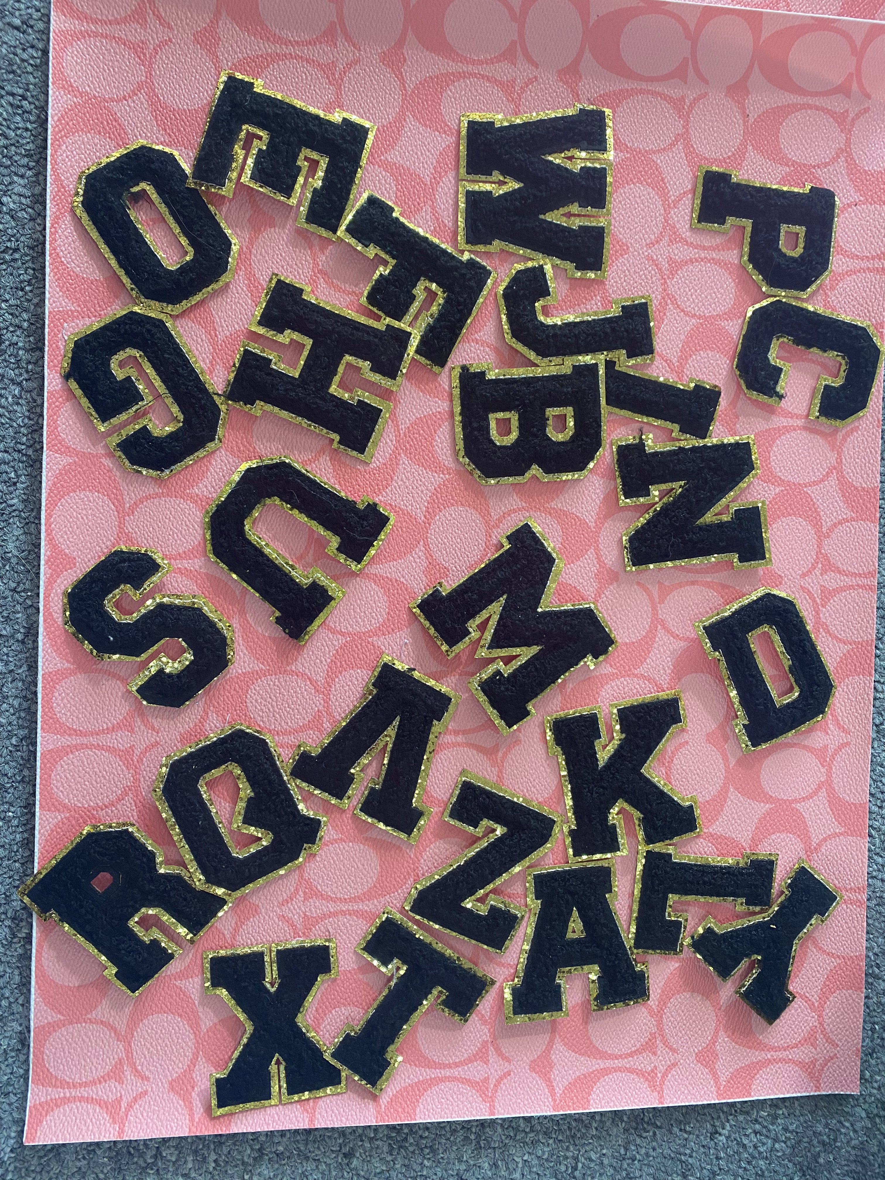 Black golden letters A-Z iron on patches